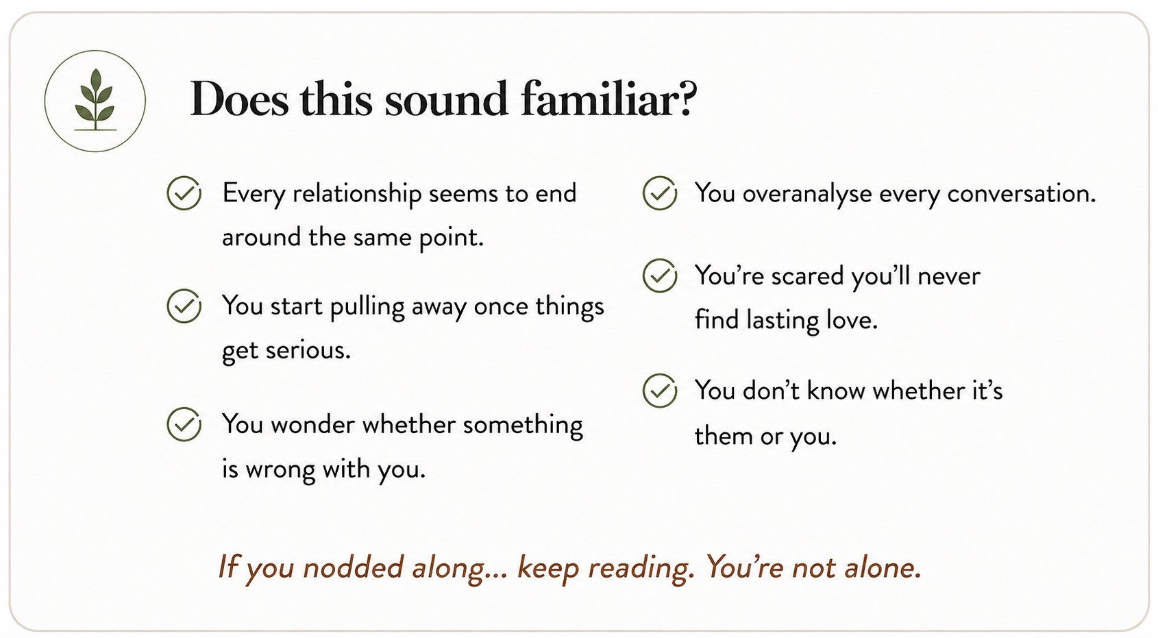 Does this sound familiar relationship checklist for early relationship patterns and emotional attachment