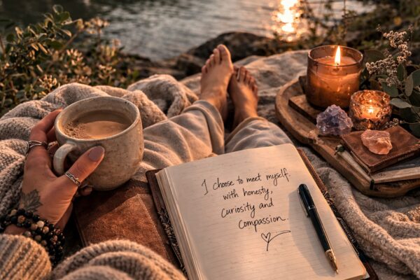 Grounding ritual before beginning shadow work journalling inner growth path