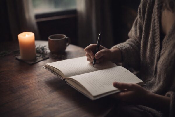 inner growth path Person journalling during a quiet shadow work reflection practice