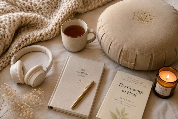 Daily nervous system regulation routine with calming self-care tools.