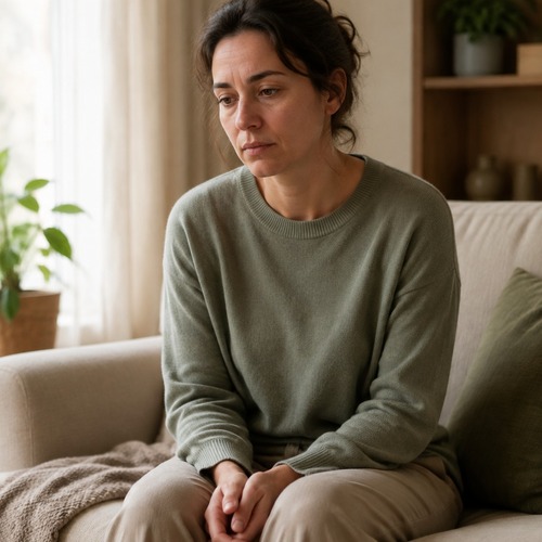 Emotionally exhausted person resting after prolonged stress and trauma.
