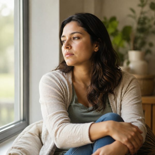Person feeling disconnected from themselves after emotional overwhelm. Person feeling disconnected from themselves after emotional overwhelm.
