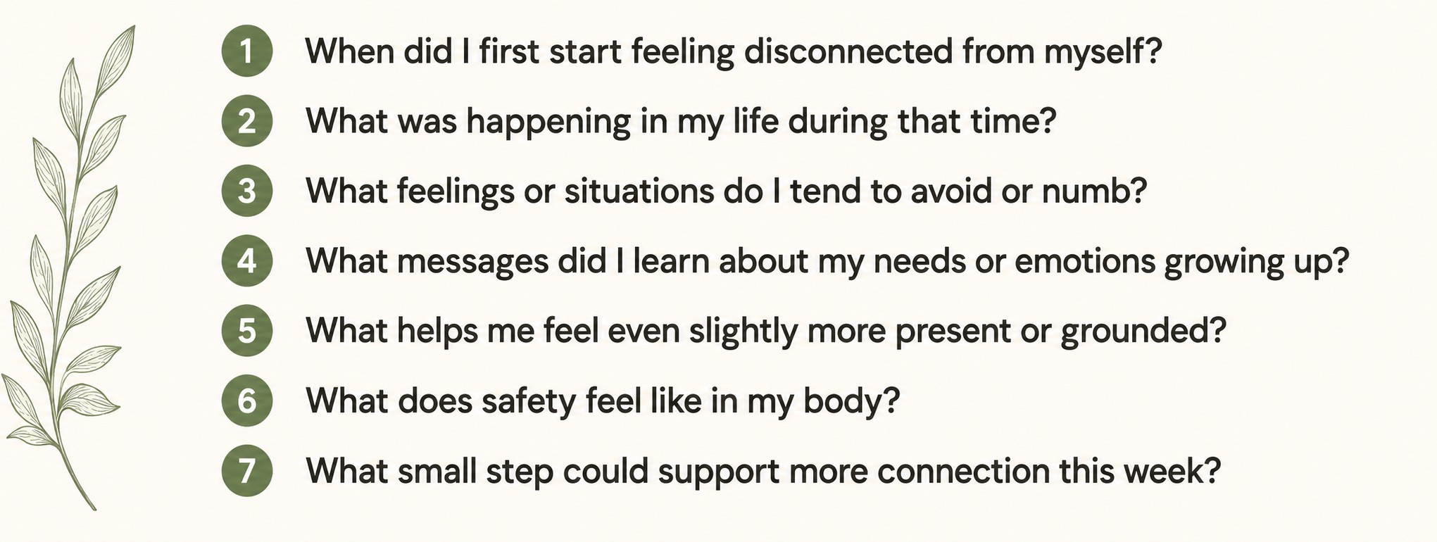 Seven reflection questions for understanding emotional disconnection and reconnecting with yourself.