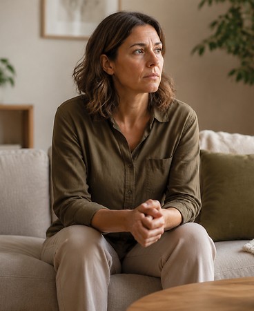Woman in quiet reflection while feeling emotionally disconnected from herself.