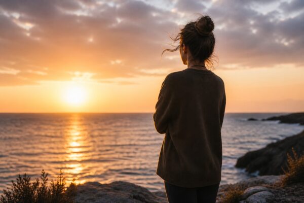 person standing near water representing setting boundaries after trauma and rebuilding self-trust