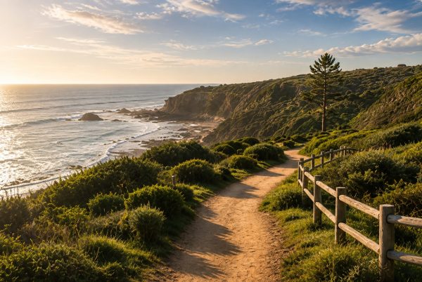 Calm coastal path representing nervous system stabilisation and emotional safety