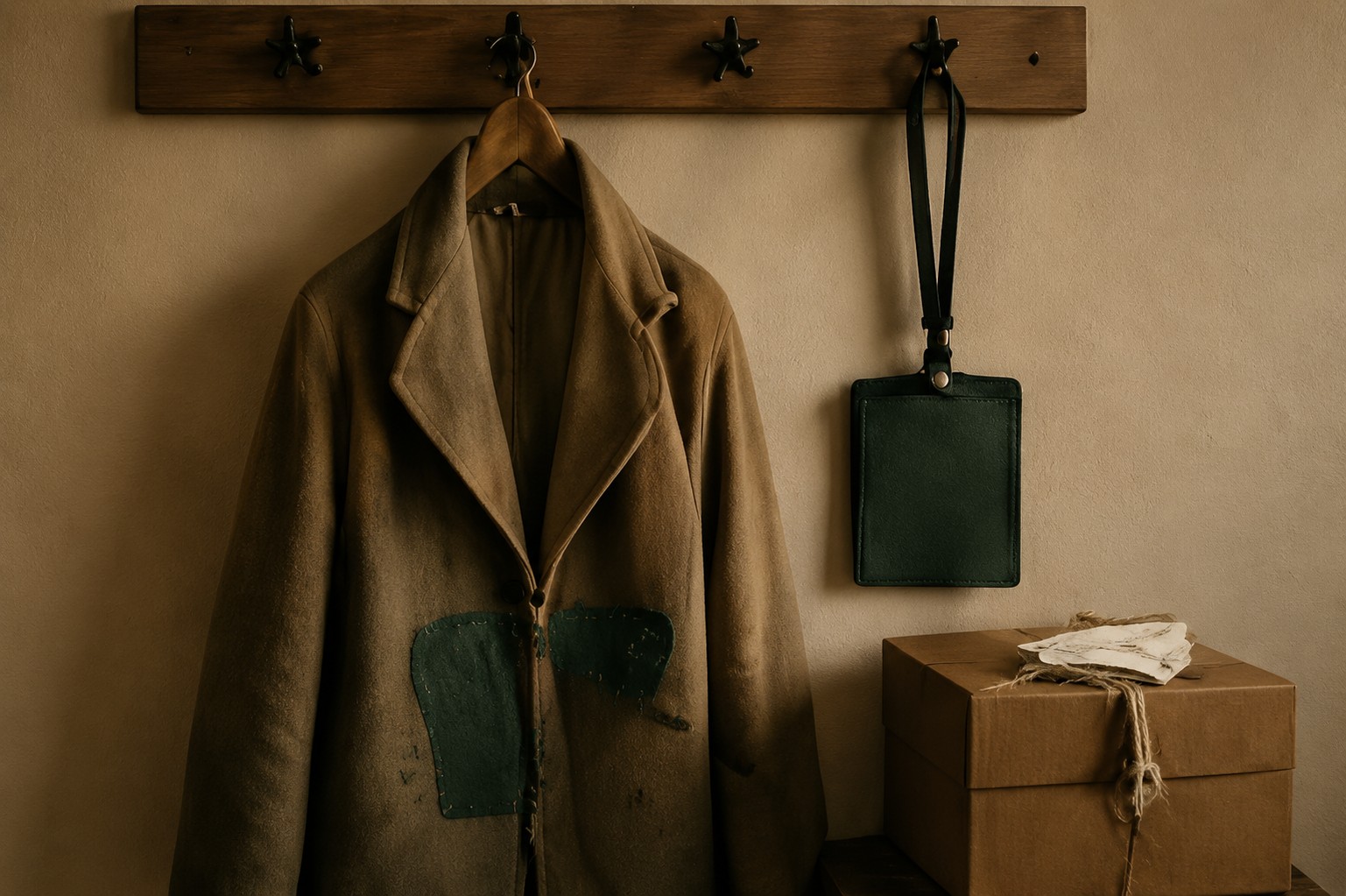 Former work clothing hanging quietly during a transition away from an identity-defining role