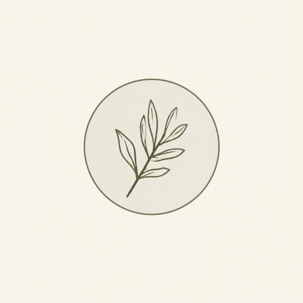 Minimal botanical branch emblem representing growth, healing and renewed connection. Minimal botanical branch emblem representing growth, healing and renewed connection.