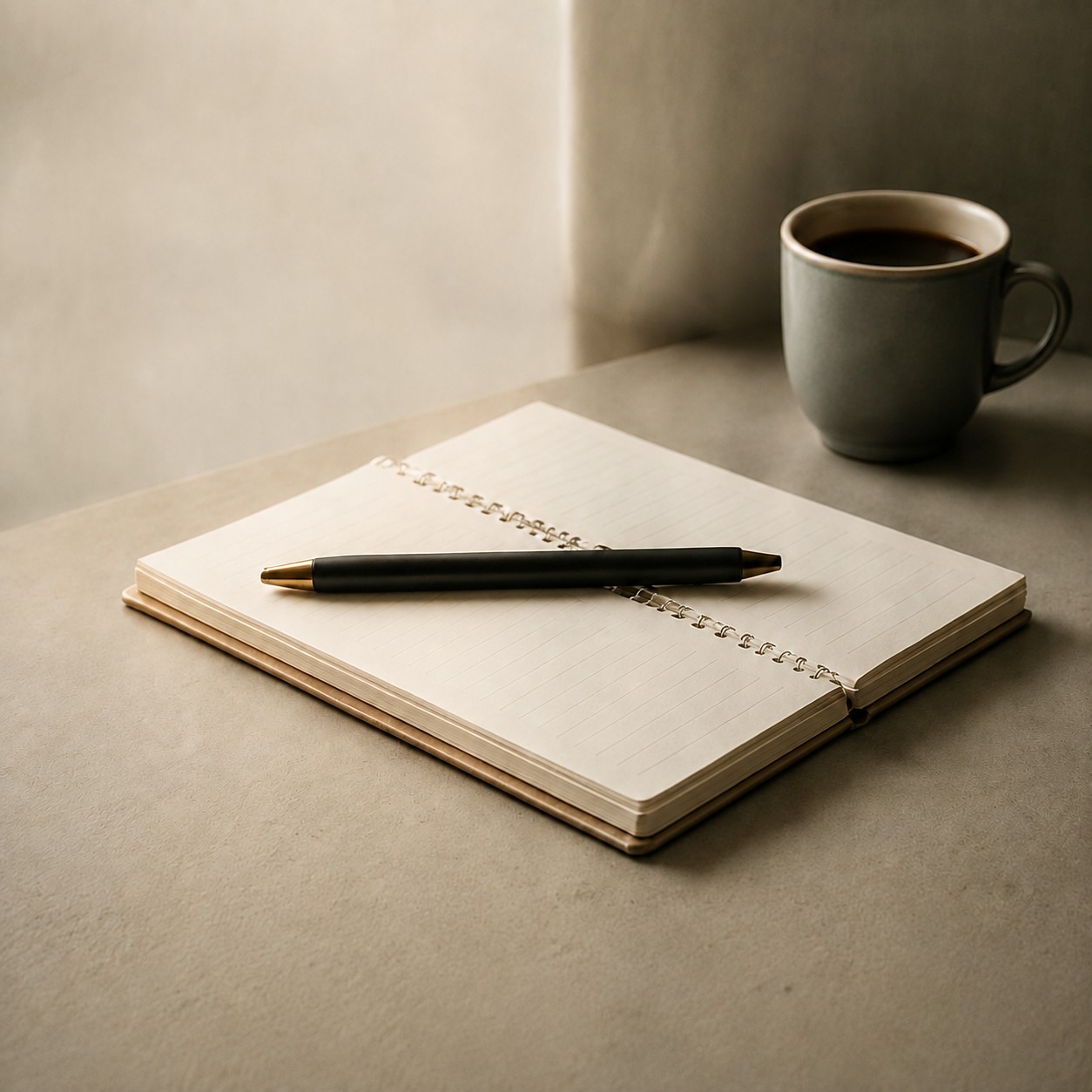 Open notebook and warm drink representing reflection after an unresolved experience