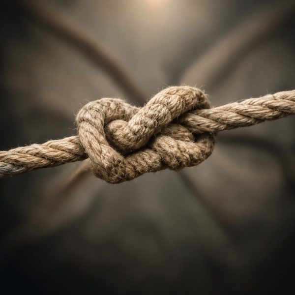 Tight rope knot symbolising recurring relationship patterns and emotional entanglement. Tight rope knot symbolising recurring relationship patterns and emotional entanglement.