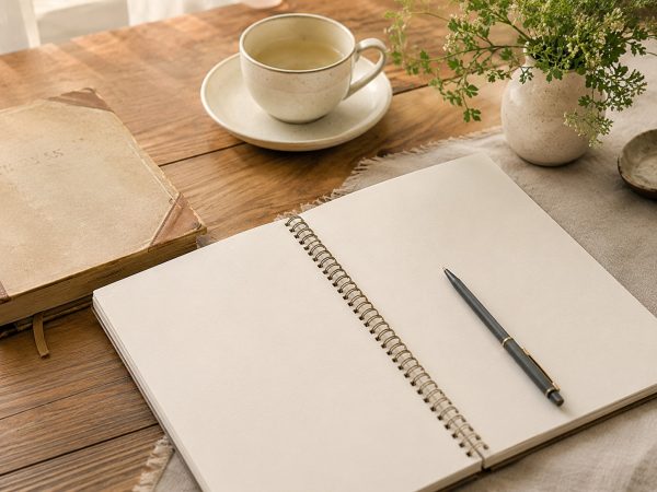 Open journal and pen for self-reflection and rebuilding your identity after trauma