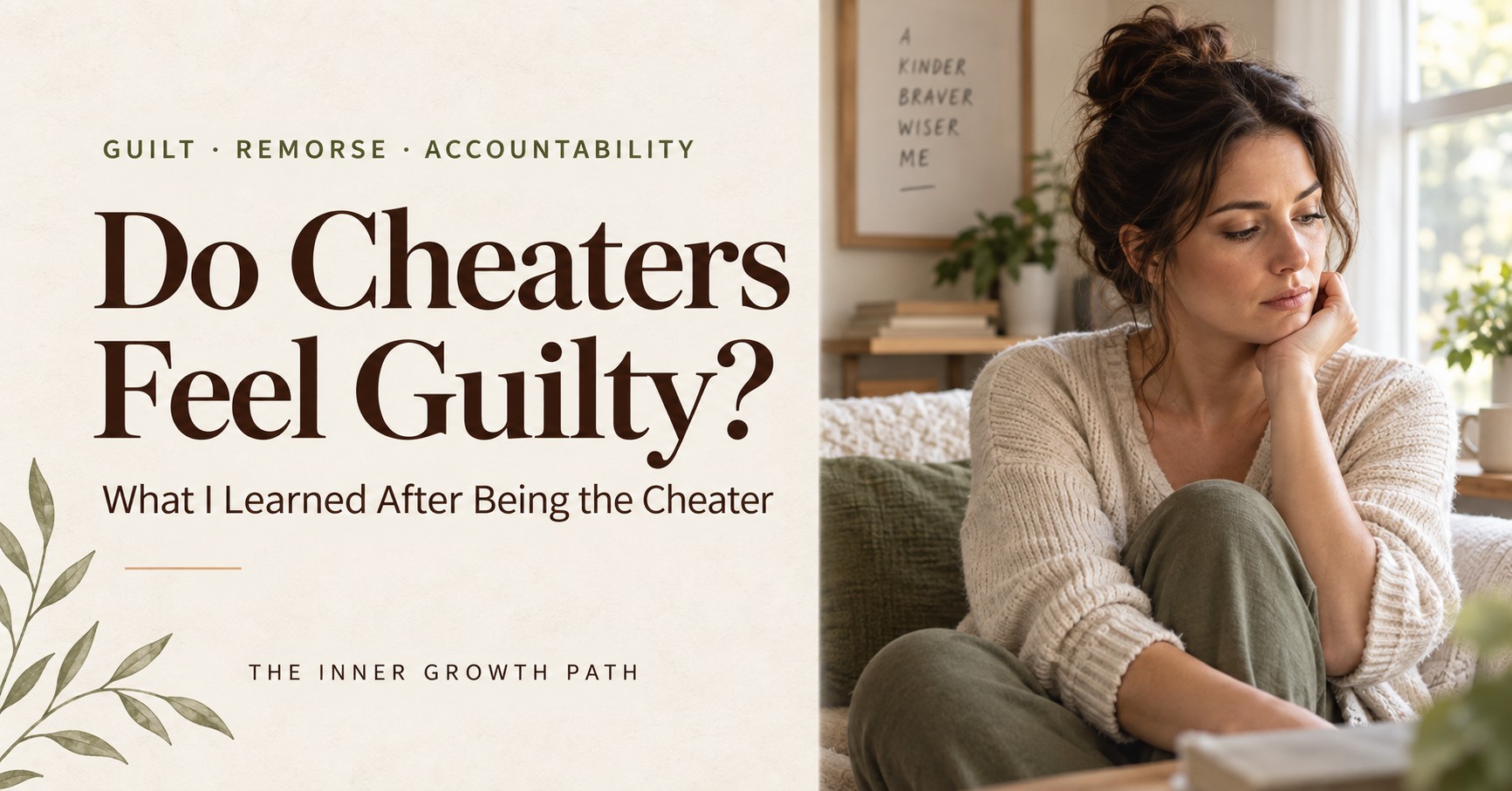Woman reflecting on guilt, remorse and accountability after cheating
